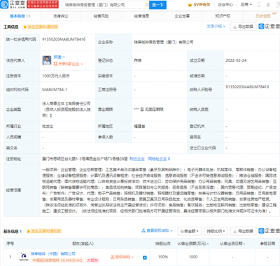 瑞幸跨界布局新業(yè)務(wù)，成立商務(wù)管理公司涉足化妝品與個(gè)人衛(wèi)生用品零售